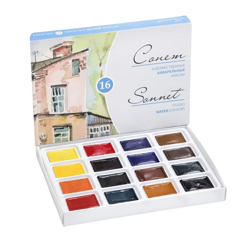 Sonnet Student Grade Watercolor Paint Set 16 Full Pans 2.5ml Vibrant Colors for Artists and Beginners in Cardboard Box by Nevskaya Palitra - Image 1